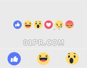 Pr素材动画表情 6组FB愤怒悲伤快乐表情符号竖起大拇指元素mogrt